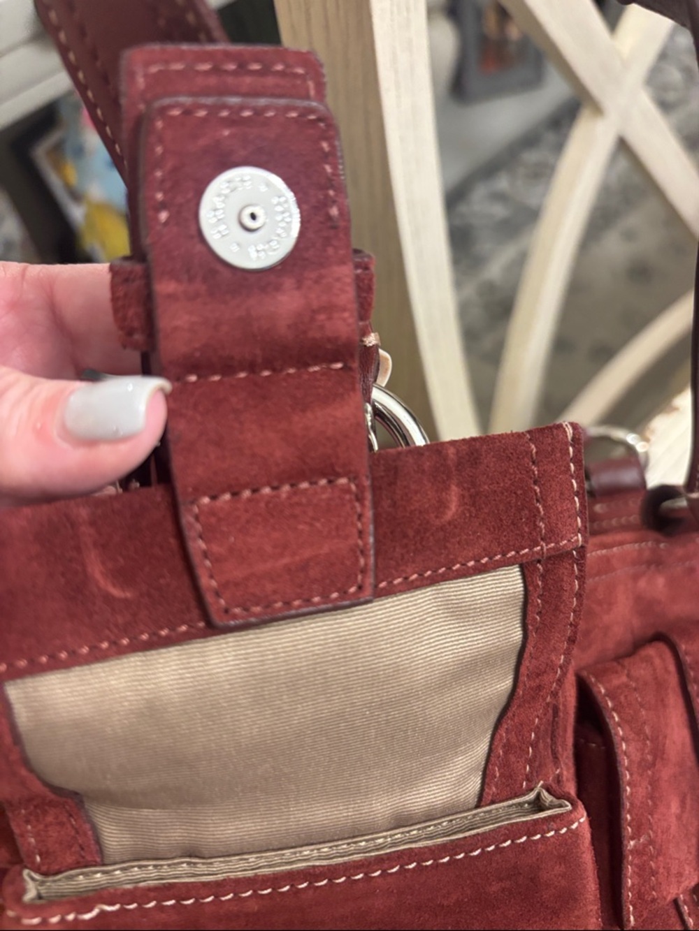 Vintage Coach Suede Pocket Tote in Deep Burgundy - Picture 5 of 11